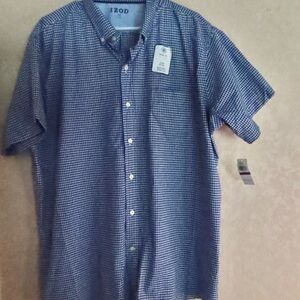 IZOD Navy and White Checkered Casual Shirt